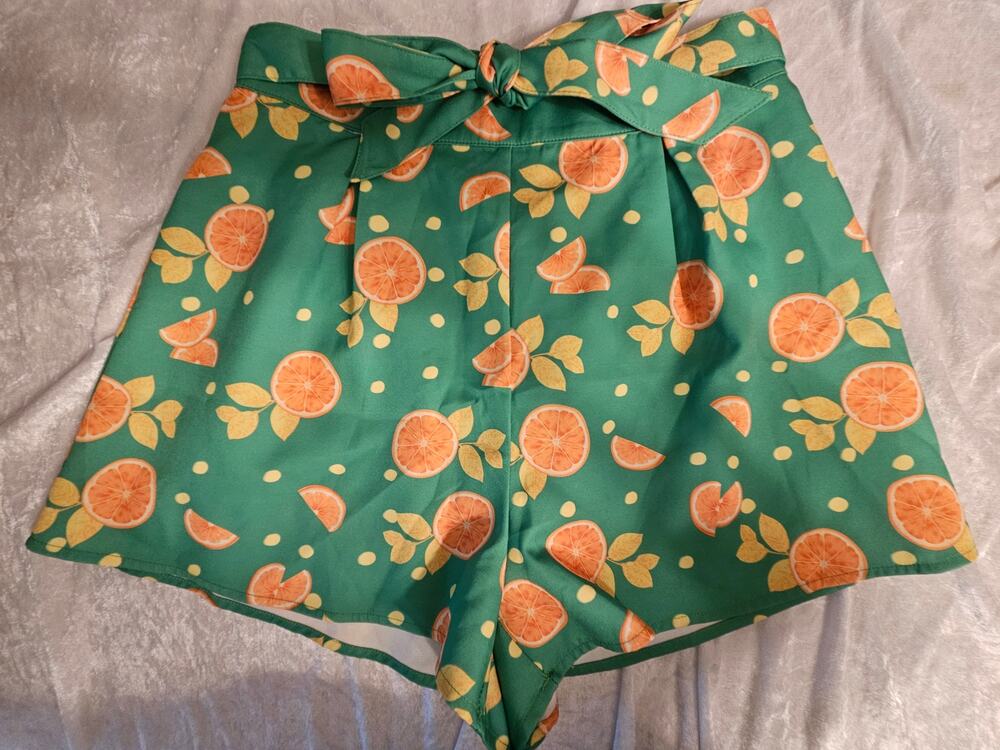 Adorable NWOT Allegra K Citrus Green Orange High Waist Shorts 26-32Waist B25